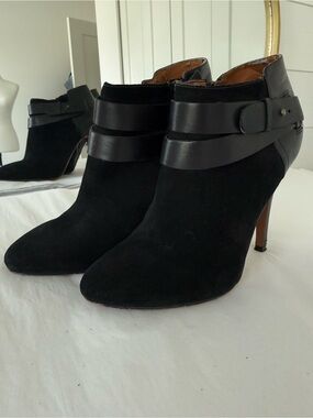 Nine West Black Suede Ankle Booties with Leather Strap Detail